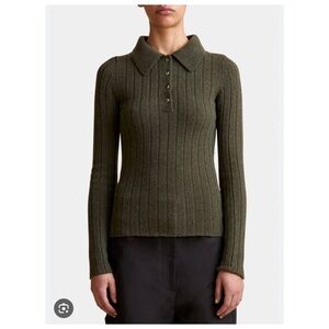 Khaite Hans Polo Cashmere Sweater Olive Green